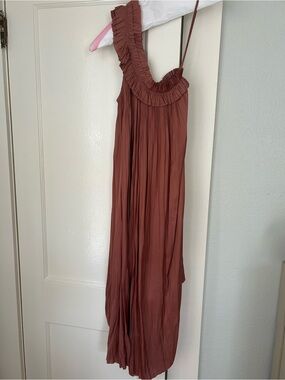 Ulla Johnson Jade- Copper One-Shoulder Ruffle Midi Dress